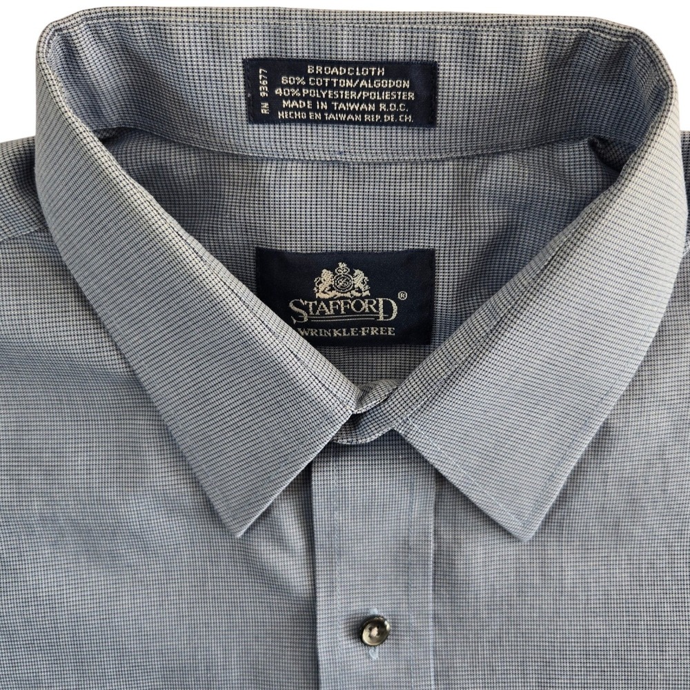 Stafford Mens 16 32/33 Wrinkle‎ Free Shirt Broadcloth Blue Mini Print Preppy - Picture 3 of 8